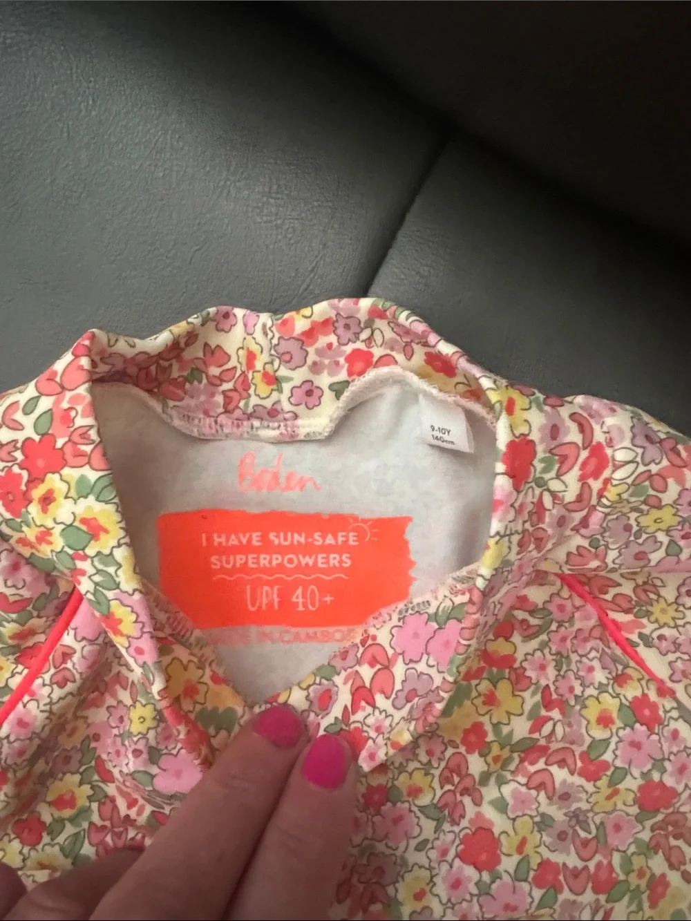 Boden Girls Floral Rash Guard Set in Pink with Rainbow Trim